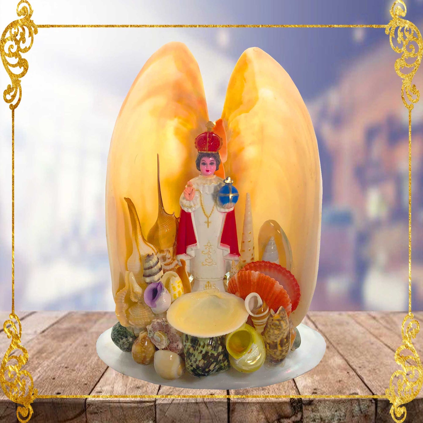 Lamp | Christian Decor | Sto. Nino inside Polished Clams | 10 Inches