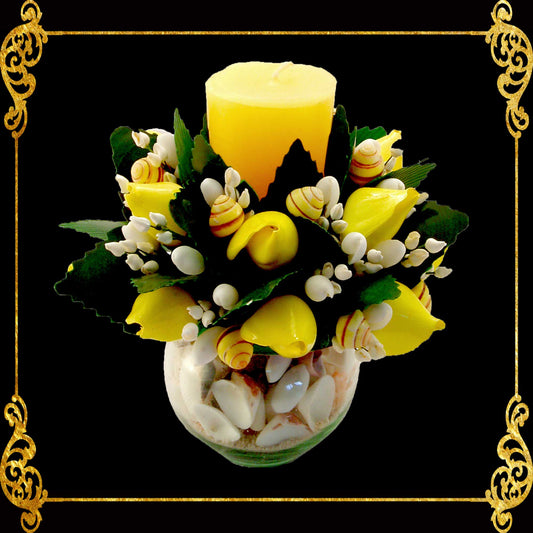 Seashell Candle in Glass with Shell Flower Accent II