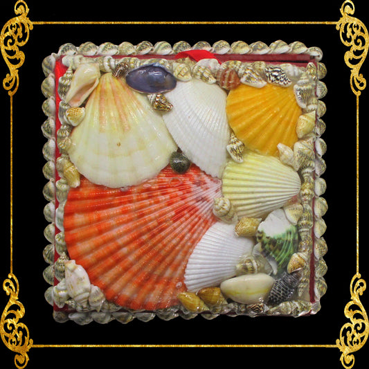 Vintage Square Shaped Shell Covered Trinket Box Vintage