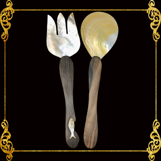 Spoon and Fork Seashells with Wooden Handle