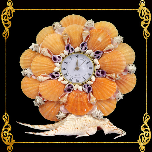 Seashell Table Top Clock | Made of Orange Vexillum Shells
