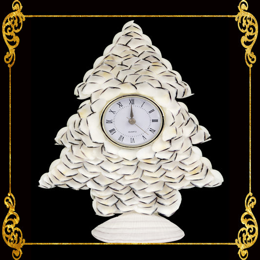 Seashell Table Top Clock | Christmas Tree | Striate Beach Clam Shell