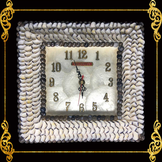 Seashell Wall Clock |Black Outlined White | Square Shape