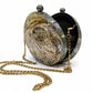 Convertible Round Abalone Shell Clutch Bag with Gold Chain