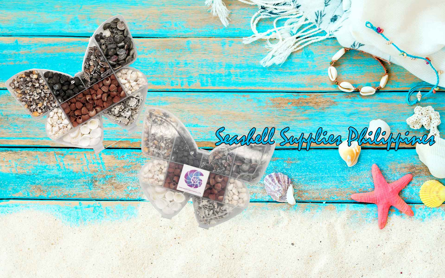 Seashell Bead Set in Butterfly Shape Plastic Organizer