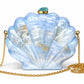 Blue Mother of Pearl Clam Shell Clutch Bag with Gold Chain