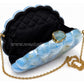 Blue Mother of Pearl Clam Shell Clutch Bag with Gold Chain