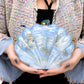 Blue Mother of Pearl Clam Shell Clutch Bag with Gold Chain