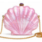 Pink Mother of Pearl Clam Shell Clutch Bag with Gold Chain
