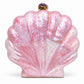 Pink Mother of Pearl Clam Shell Clutch Bag with Gold Chain