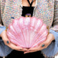 Pink Mother of Pearl Clam Shell Clutch Bag with Gold Chain