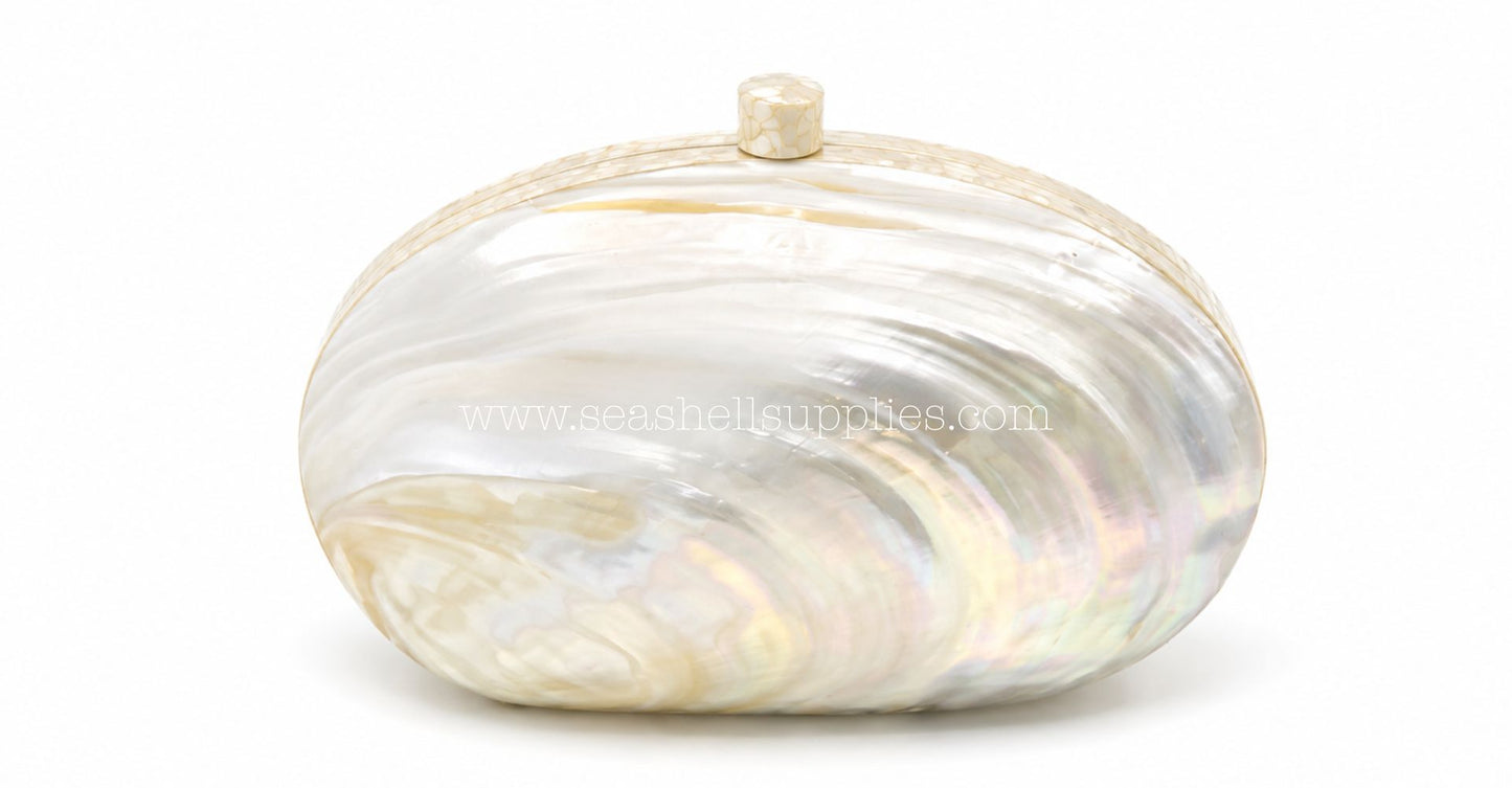 Kabibe Mother of Pearl Shell Clutch Bag with Gold Chain