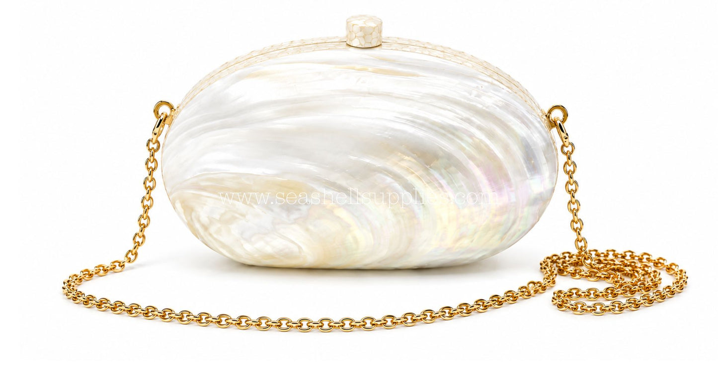 Kabibe Mother of Pearl Shell Clutch Bag with Gold Chain