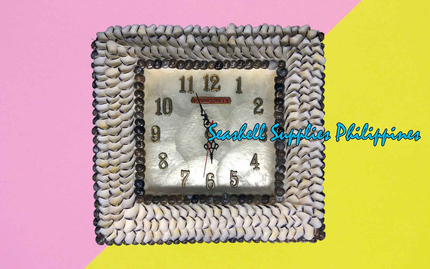 Seashell Wall Clock |Black Outlined White | Square Shape