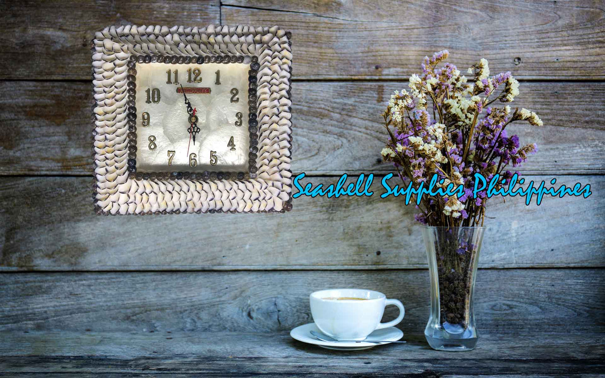 Seashell Wall Clock |Black Outlined White | Square Shape