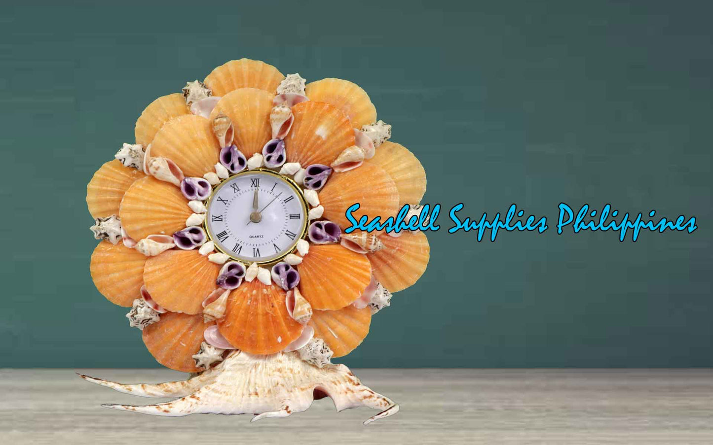 Seashell Table Top Clock | Made of Orange Vexillum Shells