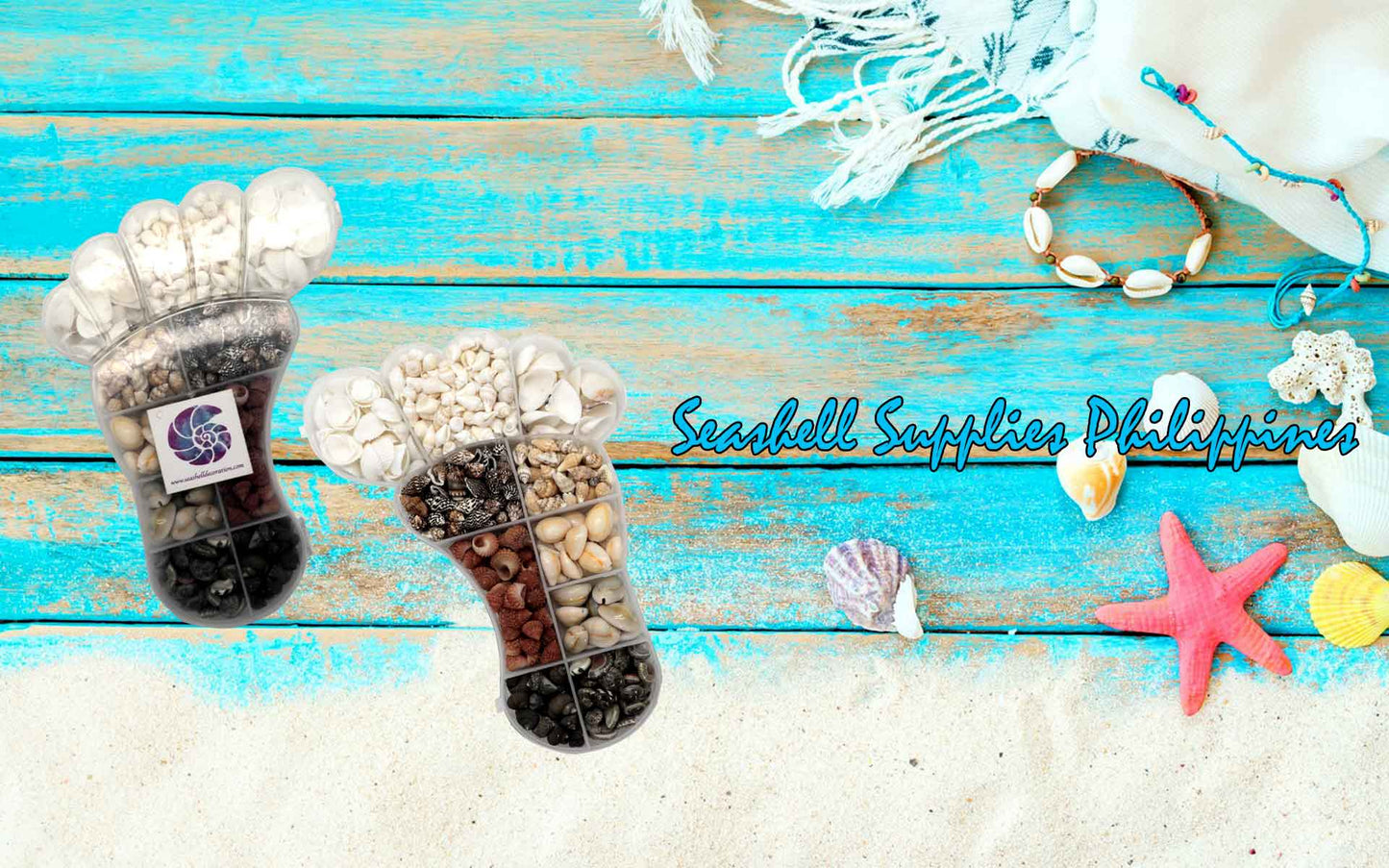Seashell Bead Set in Baby Foot Shape Plastic Organizer