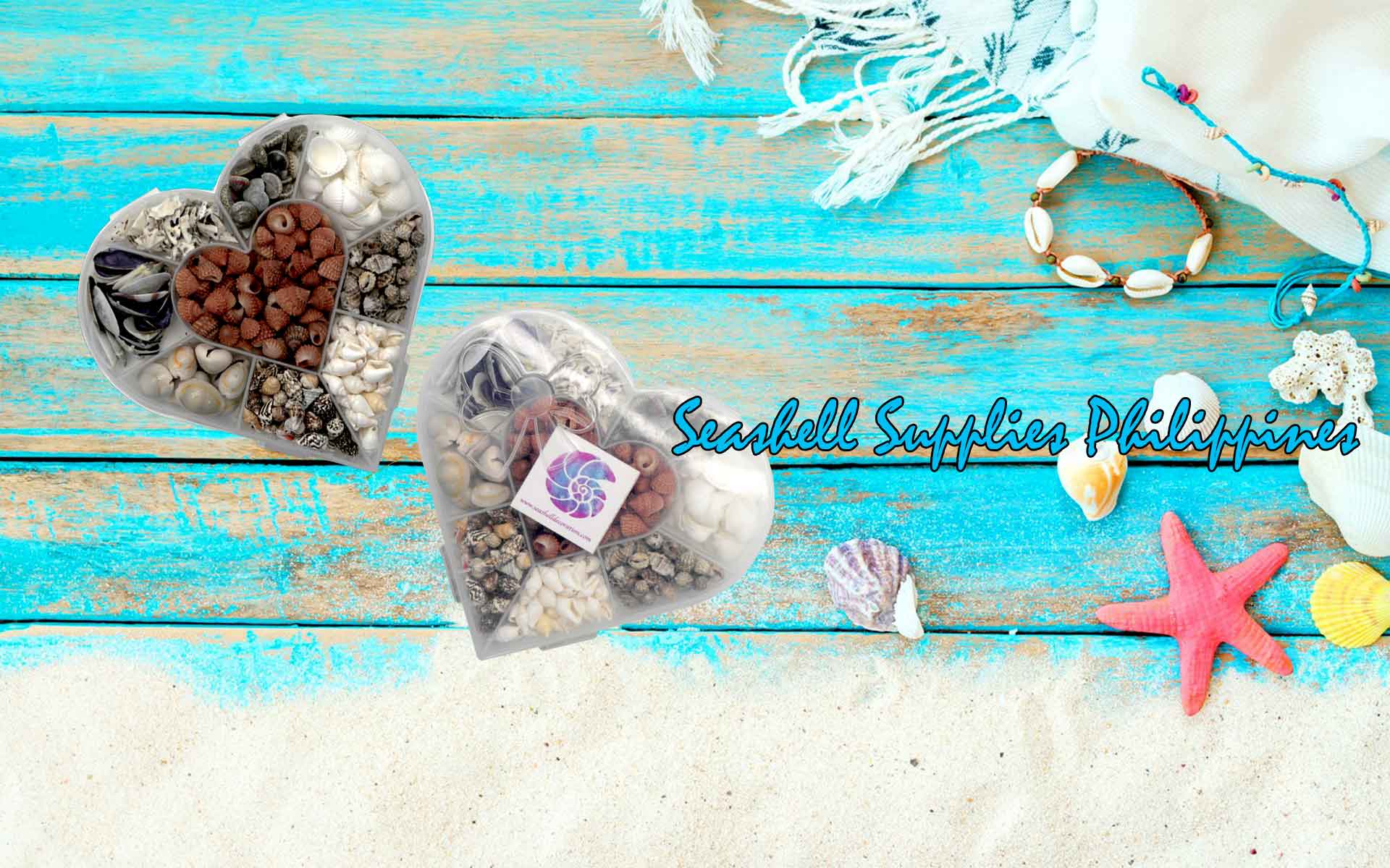 Seashell Bead Set in Heart Shape Plastic Organizer