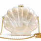 White Mother of Pearl Clam Shell Clutch Bag with Gold Chain