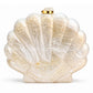 White Mother of Pearl Clam Shell Clutch Bag with Gold Chain