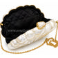 White Mother of Pearl Clam Shell Clutch Bag with Gold Chain