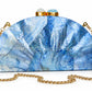Blue Mother of Pearl Fan Shell Clutch Bag with Gold Chain