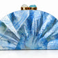 Blue Mother of Pearl Fan Shell Clutch Bag with Gold Chain