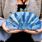 Blue Mother of Pearl Fan Shell Clutch Bag with Gold Chain