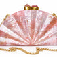 Pink Mother of Pearl Fan Shell Clutch Bag with Gold Chain