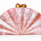 Pink Mother of Pearl Fan Shell Clutch Bag with Gold Chain