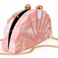Pink Mother of Pearl Fan Shell Clutch Bag with Gold Chain