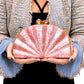 Pink Mother of Pearl Fan Shell Clutch Bag with Gold Chain