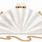 White Mother of Pearl Fan Shell Clutch Bag with Gold Chain