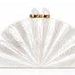 White Mother of Pearl Fan Shell Clutch Bag with Gold Chain
