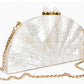 White Mother of Pearl Fan Shell Clutch Bag with Gold Chain