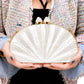 White Mother of Pearl Fan Shell Clutch Bag with Gold Chain