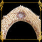 Seashell Mirror Frame with Clock | Assorted White Sicad Shells | Oval Shape