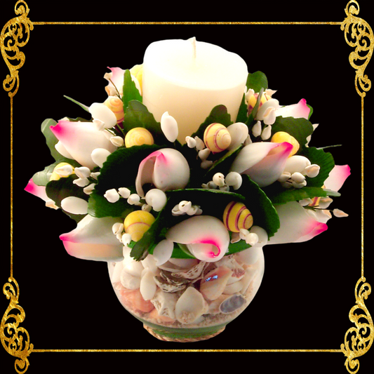 Seashell Candle in Glass with Shell  Flower Accent III
