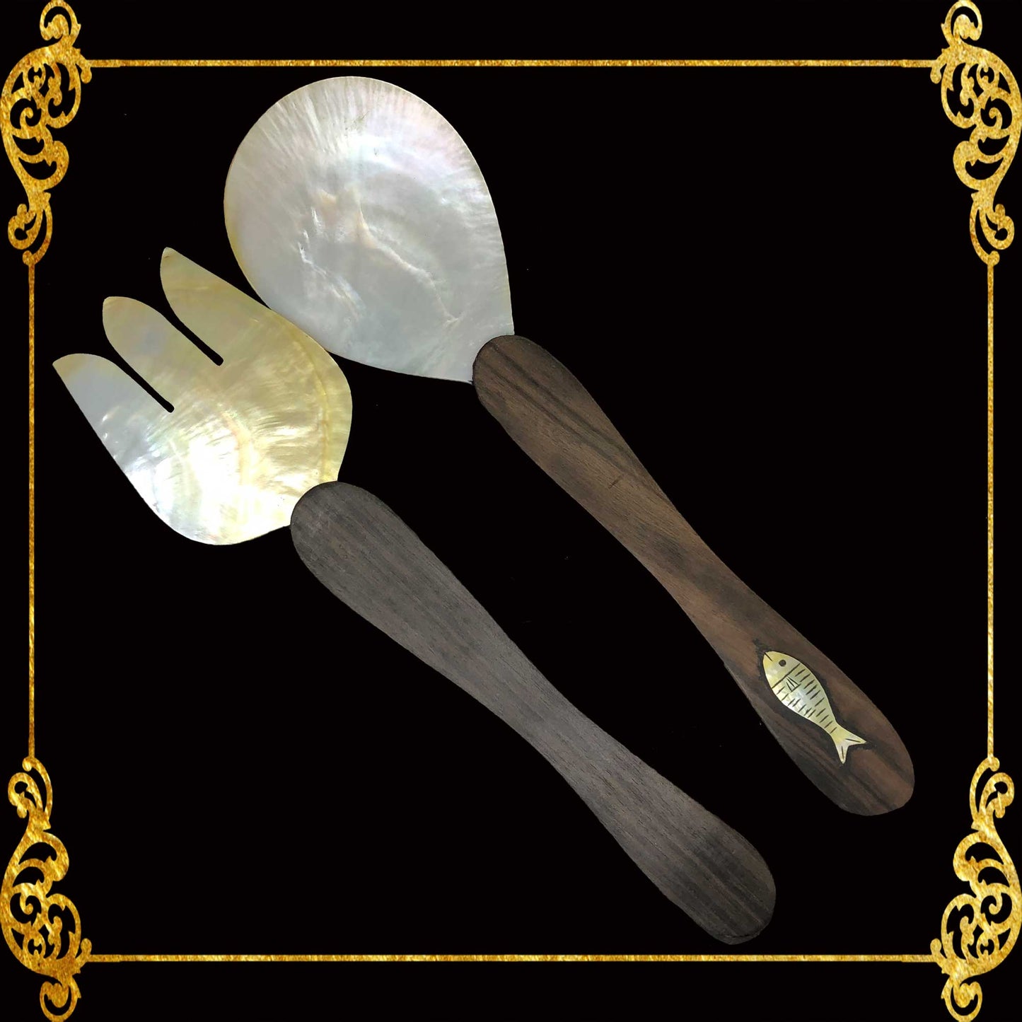 Spoon and Fork Seashells with Wooden Handle