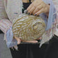 Convertible Round Abalone Shell Clutch Bag with Gold Chain