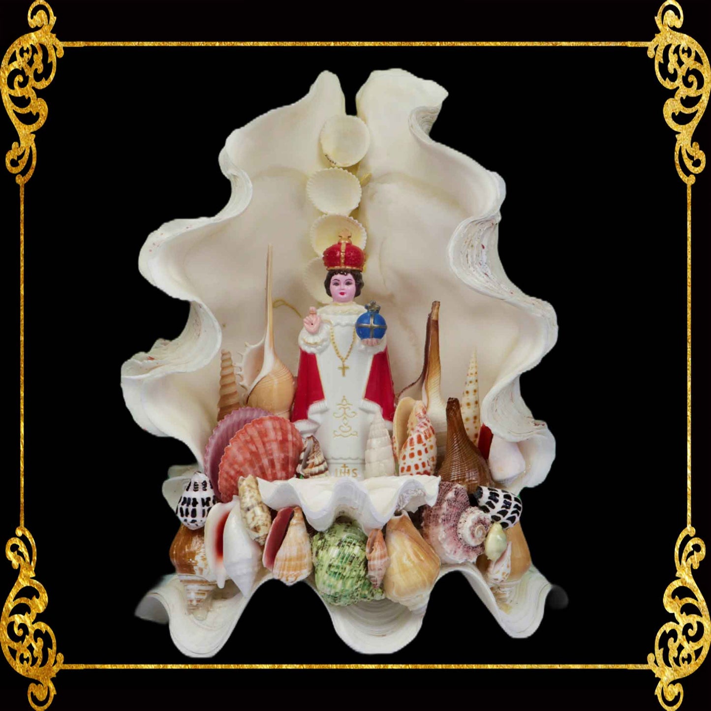 Lamp | Christian Decor | Sto. Nino in Clams Shell | 10 Inches
