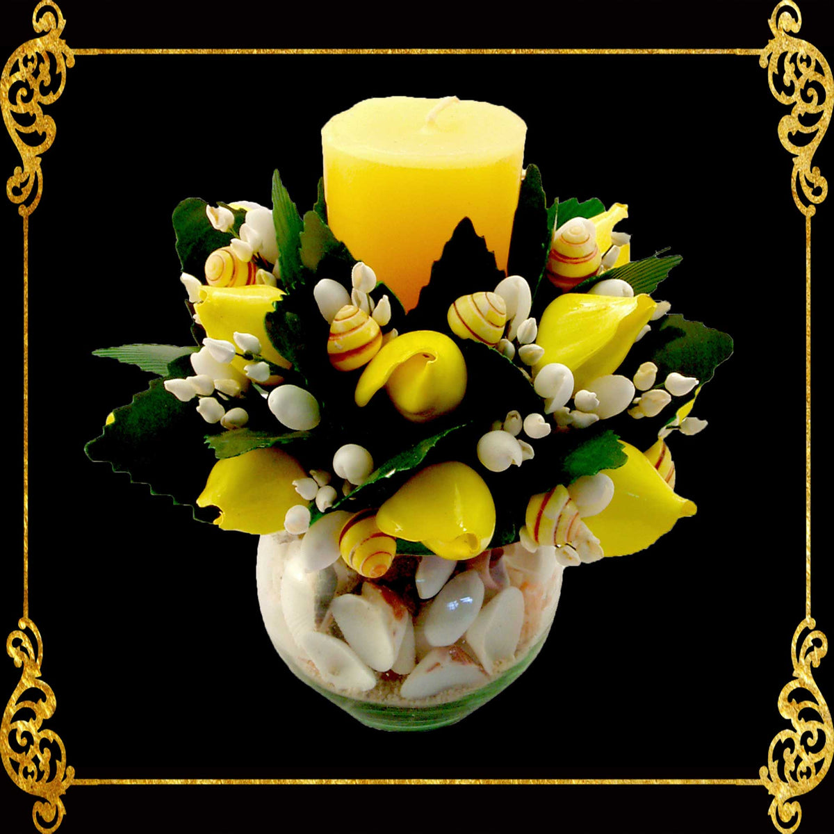 Seashell Candle in Glass with Shell  Flower Accent II