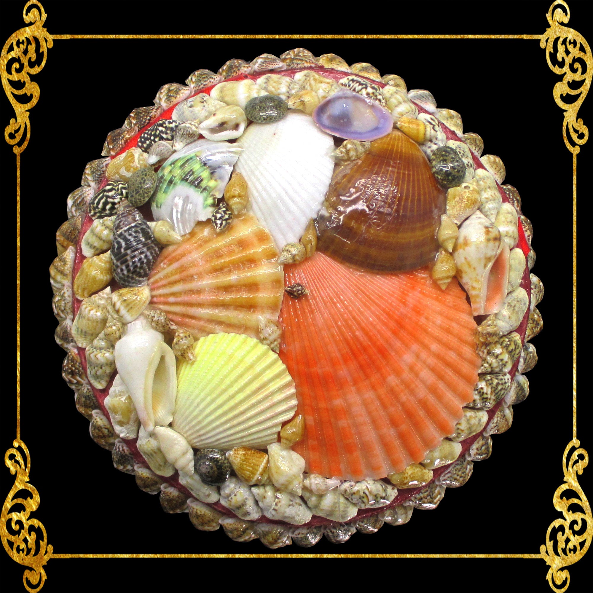 Vintage Circle Shaped Shell Covered Trinket Box Vintage – Seashell ...