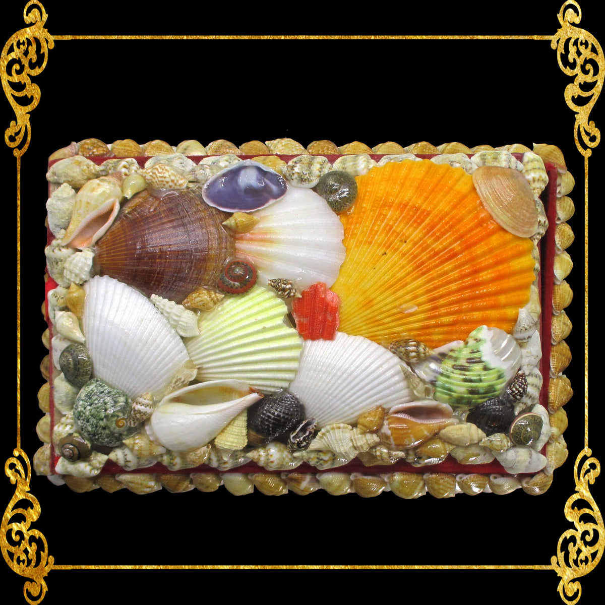 Vintage Rectangle Shaped Shell Covered Trinket Box Vintage