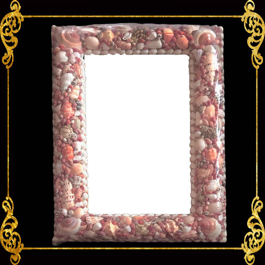 Seashell Mirror Frame | Assorted Broqn and White Shell