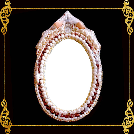 Seashell Mirror Frame with Clock | Assorted Shell | Oval Shape