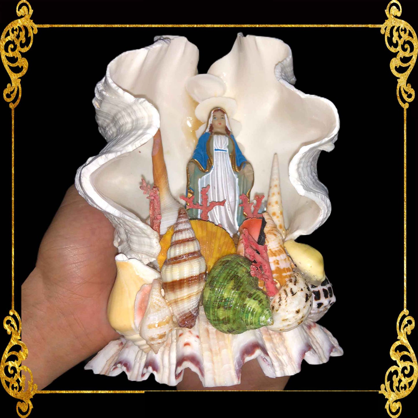 Christian Decor | Mama Mary in Clams Shell | 6 Inches