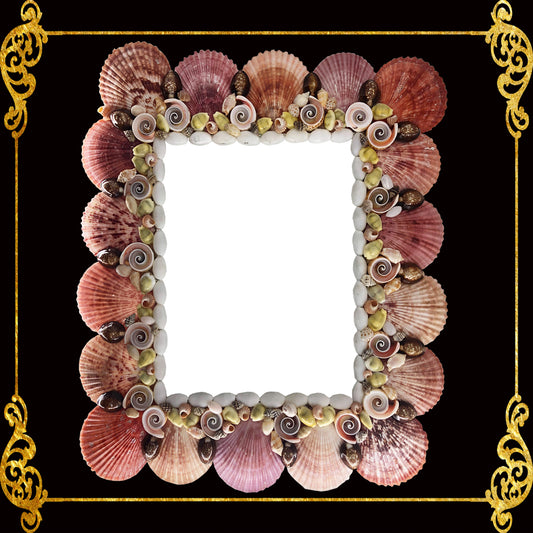 Seashell Mirror Frame | Colored Pecten with Assorted Shells