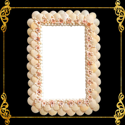 Seashell Mirror Frame | Assorted White Shells and Redlips Cut