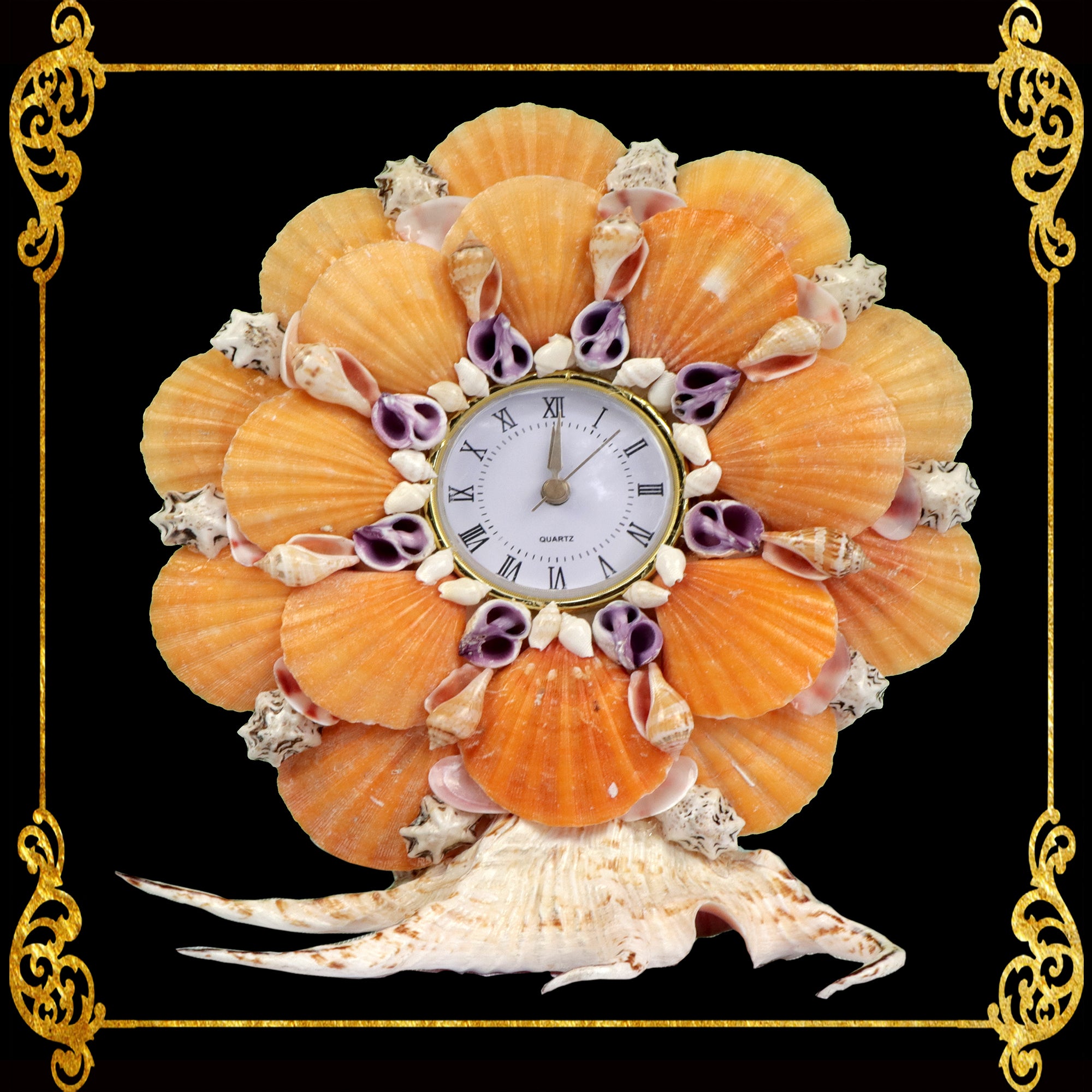 Seashell Table Top Clock | Made of Orange Vexillum Shells – Seashell ...